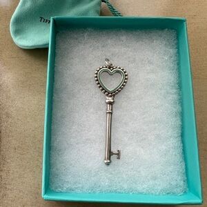 Rare Large Tiffany & Co. Silver and Blue Heart Key Pendant